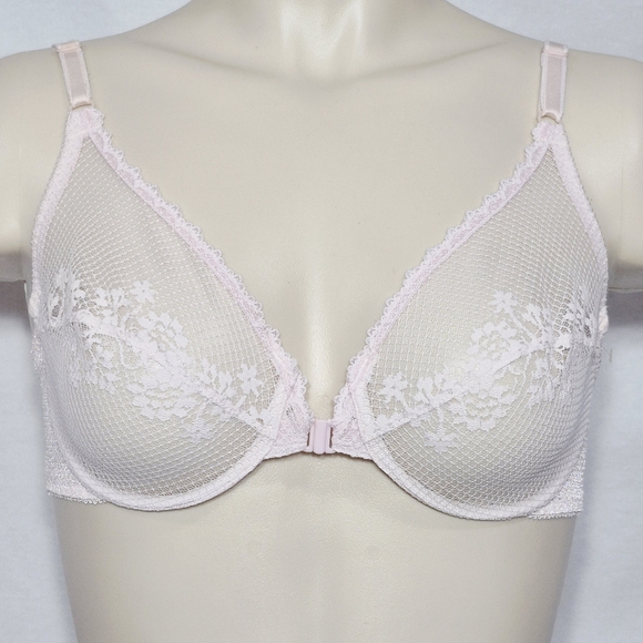 34C Warner's Vintage 1539 Sheer Lace Front Close Underwire Bra Pink - Picture 1 of 5
